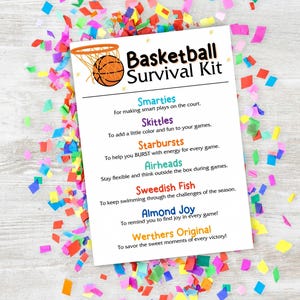 Basketball Survival Kit Geschenkanhänger zum ausdrucken High School BBall Geschenk Survival Kit Basketball Team Leckereien Goodie Bag Tags Survival Kit Team Tag