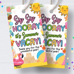Sip Sip Hooray Es etiqueta de regalo de agradecimiento a las vacaciones de verano Imprimible Sip Sip Maestro Etiqueta de fin de año SipSip Hooray Etiqueta de regalo de agradecimiento al maestro