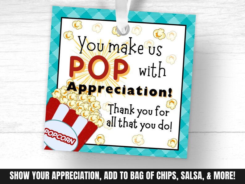 Popcorn Tag Teacher Appreciation Popcorn Employee Appreciation Snack ...