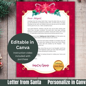 Carta personalizada de plantilla de Papá Noel - Editable en Canva, Carta de Papá Noel editable, Carta de Papá Noel personalizada DIY, Carta de Papá Noel a los niños
