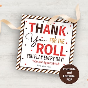 Thanks for the Roll You Play Printable Tag Employee Candy Tag Teacher Appreciation CandyBar Gift Tag Appreciated Employee Staff Appreciation