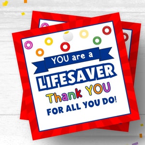 Lifesaver Teacher Appreciation Tag Afdrukbaar Candy Employee Appreciation Tag Lifesaver-cadeaukaartje Nurse Appreciation Lifesaver-cadeaulabel