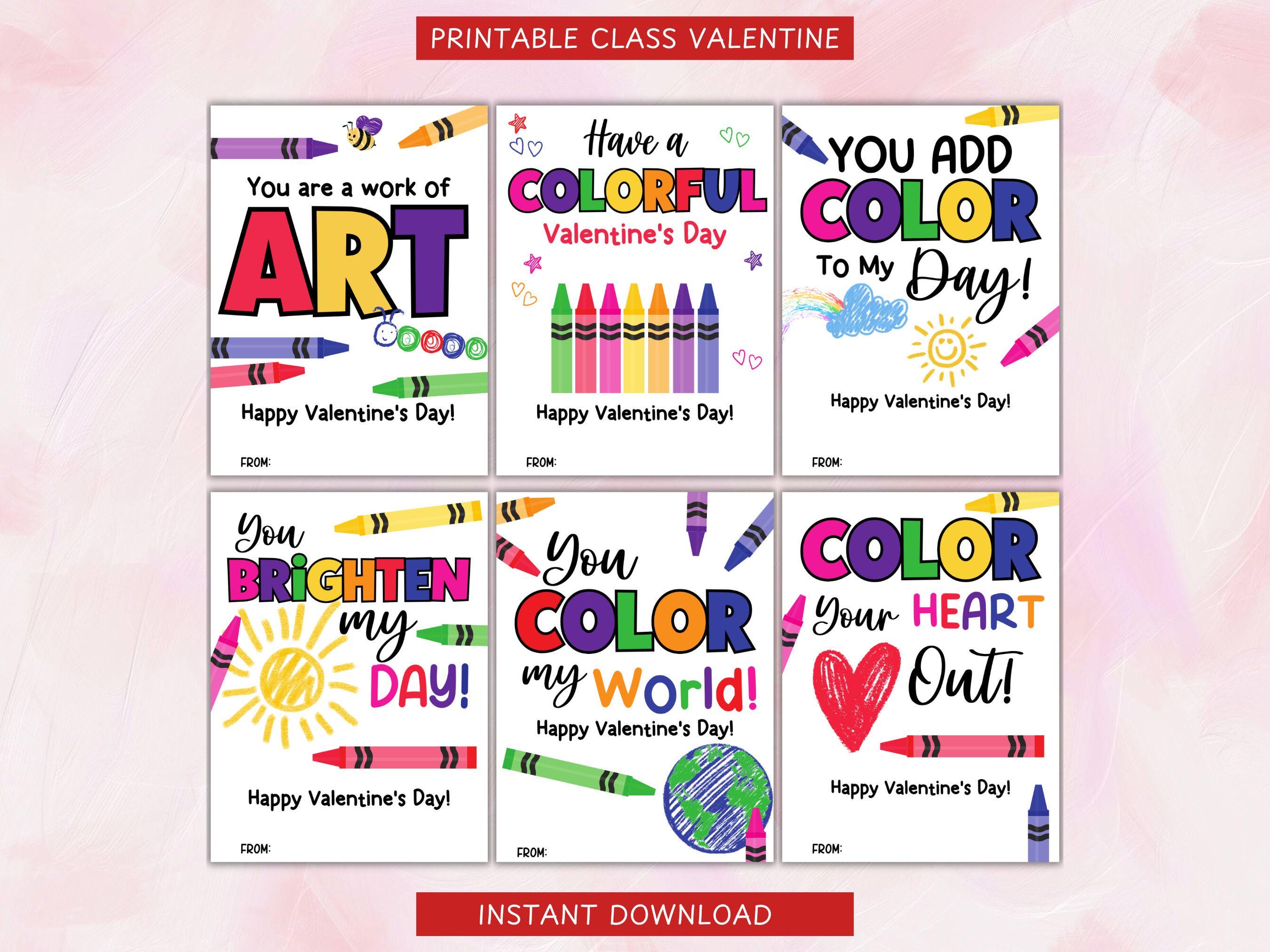 Crayon Valentine Card Printable for Classroom Exchange, Non-candy