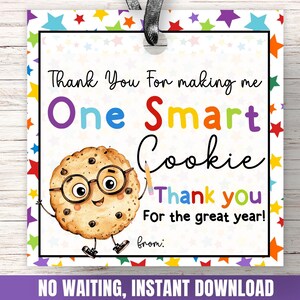 One Smart Cookie Tag Summer Teacher Appreciation Cookie Gift Tag ...