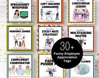 Funny Employee Appreciation Tags - Team Recognition Gift Tags, Staff Awards, Employee Candy Tags, Funny Employee Awards Employee Party Favor