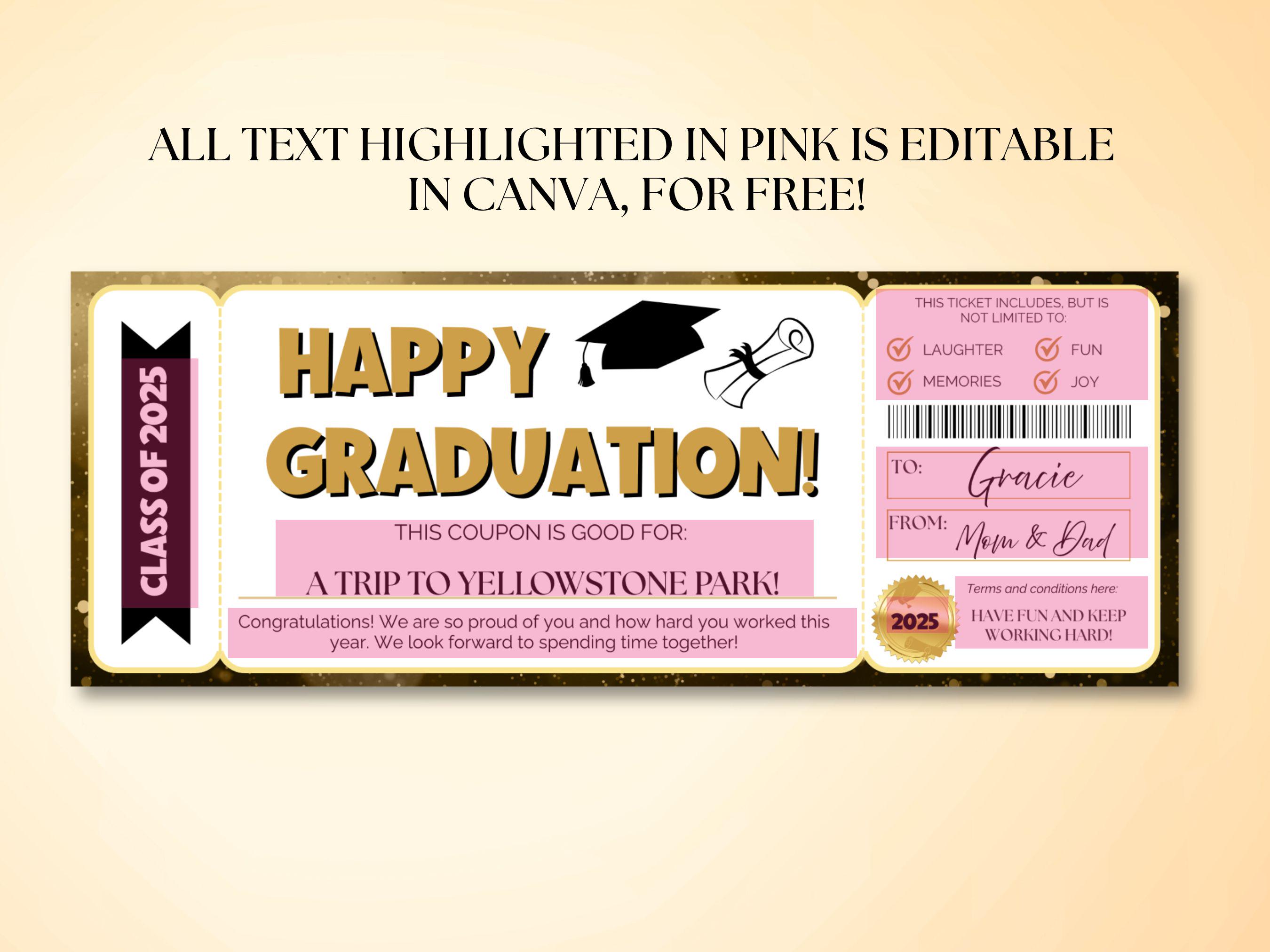 Surprise Graduation Voucher Editable Faux Concert Ticket for High ...