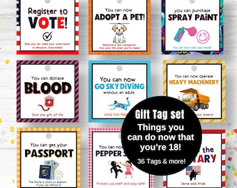 18th Birthday Gift Tag Set 18 Things You Can Do When You&#39;re 18 Tags, Turning 18 Things You Can Do Now That You Are 18th Birthday Party Ideas