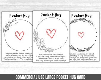 Printable Card for Pocket Hug Pocket Hug Heart Card Template Card Pocket Hug Card Printing Pocket Hug Backing Pocket Hug Heart for DIY Gift