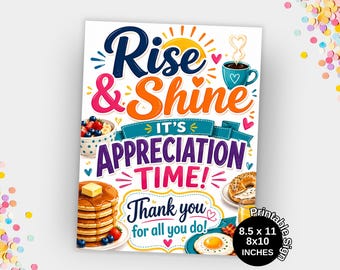 Cartello stampabile per la colazione di ringraziamento degli insegnanti, ideale per la sala professori o per ringraziare dipendenti, volontari, infermieri, personale scolastico e altro ancora!