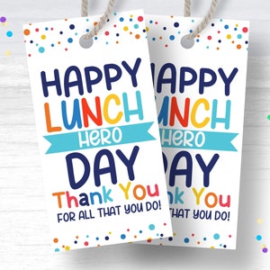 Lunch Hero Day-Geschenkanhänger Ausdruckbarer Lunch Hero-Dankesanhänger Lunch Hero-Geschenkanhänger Lunch Hero Appreciation Day-Tag Leckerli-Tag für Lunch Heros