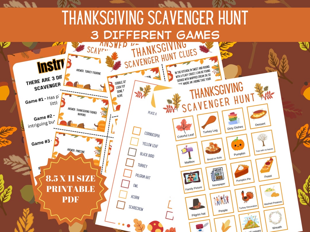 Thanksgiving Family Game, Printable Thanksgiving Scavenger Hunt Game ...