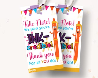 Pen Thank You Gift Tag Teacher Staff Appreciation Week Gift Tag Volunteer Gift Idea Teacher Gift Idea Client Customer Tag Pen Gift Tag
