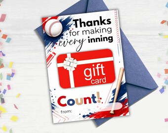 Downloadable Gift Card Holder for Baseball Coach Appreciation, Thanks Coach Card Printable for End-of-Season Coach Gift for Baseball Coach