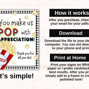 Popcorn Incentive Note Popcorn Appreciation Sign Printable Snack Bar Sign Popcorn Teacher Sign ...