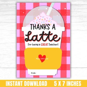 Porta tarjetas de regalo para maestros "Thanks a Latte", Porta tarjetas de regalo para maestros "Coffee Teacher" para la Semana de agradecimiento a los maestros, Tarjeta de agradecimiento a maestros de primaria