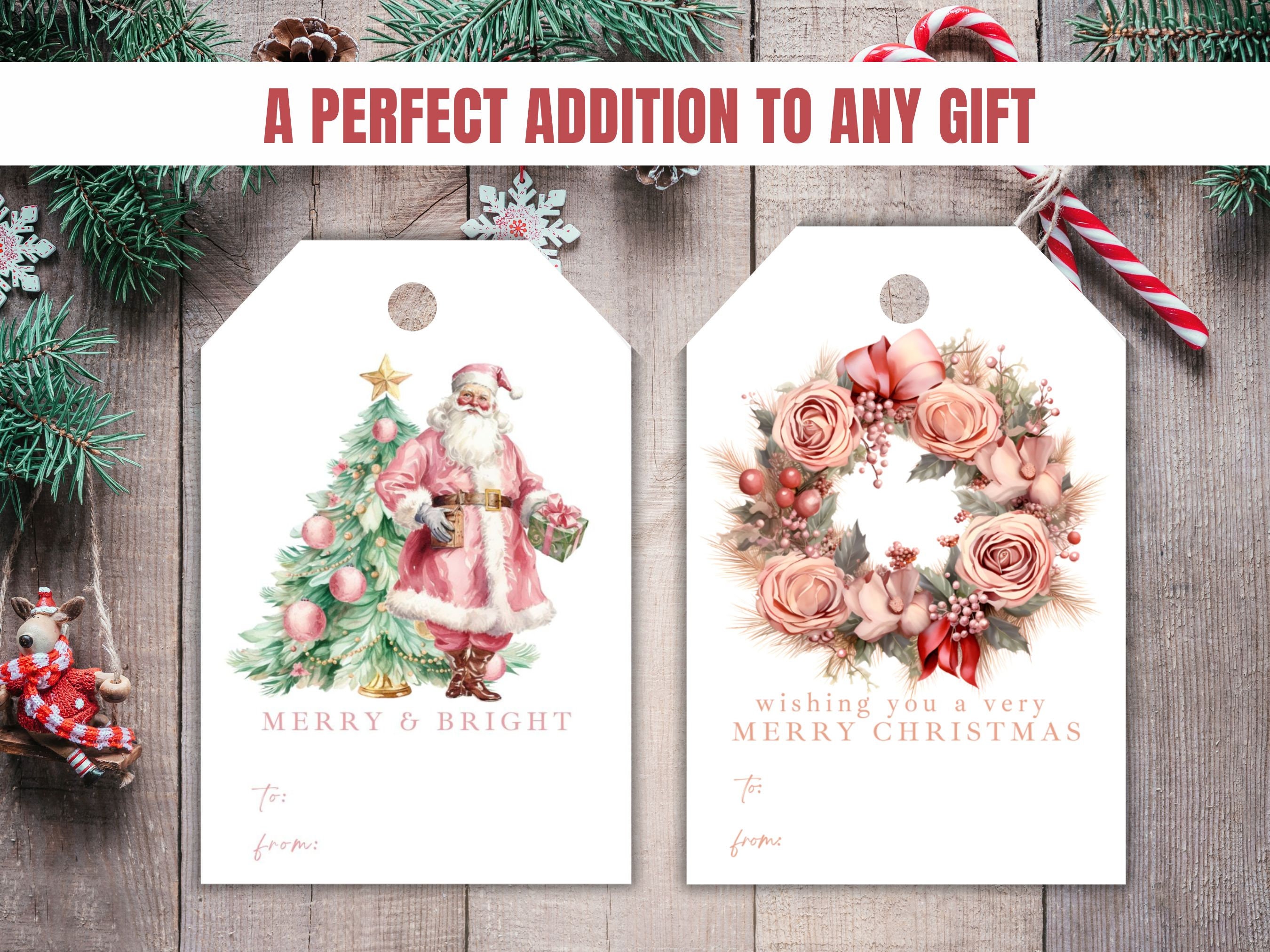 Christmas Gift Tags Pink Printable, Pink Santa Christmas Gift Tags ...