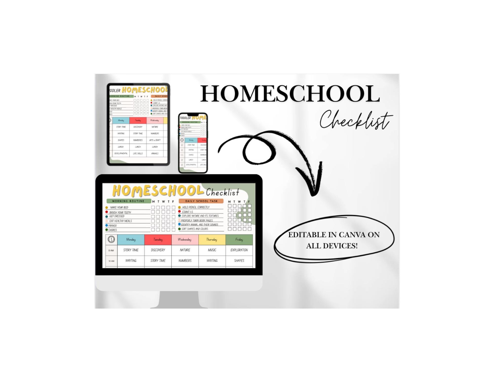Editable Homeschool Checklist: Kids Daily Routine Chart (canva Template ...