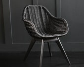 Solo Dining Chair Black Rattan Teak Wood 85 x 55 x 60cm Garden Kitchen Restaurant Bohemian
