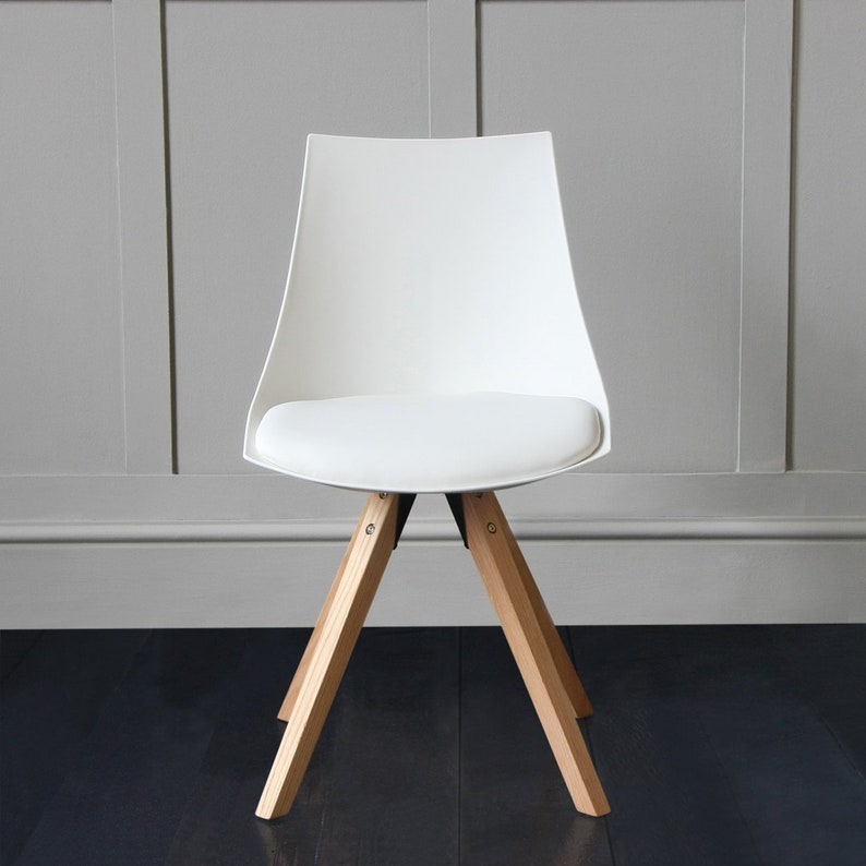 White Acrylic Dining Chair With Padded Seat And Wood Leg Etsy