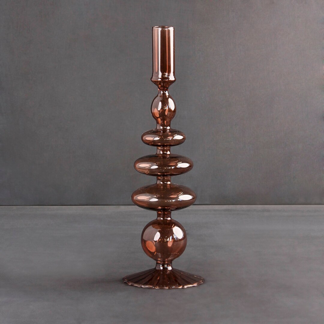 Maegan Glass Dining Candle Taper Holder Champagne 28cm Etsy