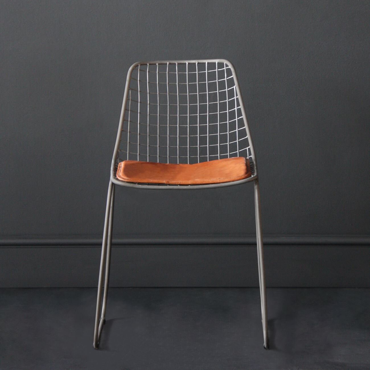 Wire Dining Chair Tan Leather Seat Nickel Base 78 X 45 X 48cm Etsy UK