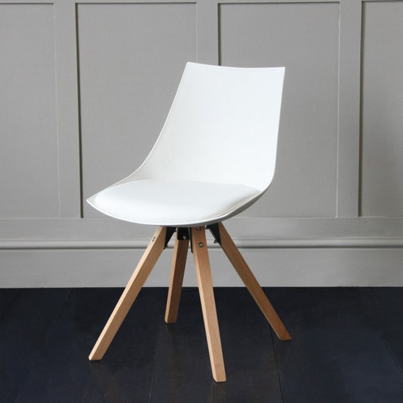 White Acrylic Dining Chair with Padded Seat and Wood Leg White Acrylic Dining Chair with Padded Seat and Wood Leg