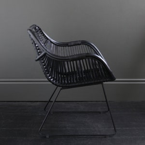 Black seat and Black Metal Legs with Two low arms Rattan Conor Accent Chair