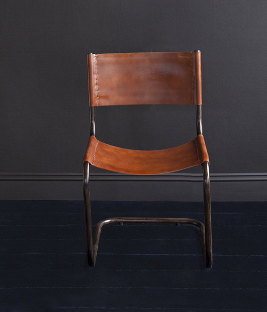 Capri Leather Dining Chair Sling Back Tan Seat Antique Base | Etsy