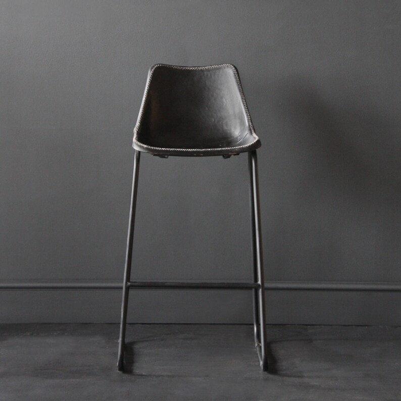 Bar Stool Road House Black Leather Seat Image 0