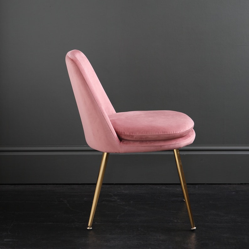 Chelsea Velvet Dining Chair Dusky Pink Colour Metal Gold Legs Etsy