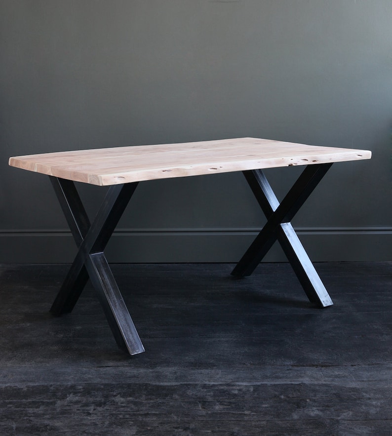 Cross Leg Dining Table Natural Edge Acacia With Black Base 180 Etsy UK