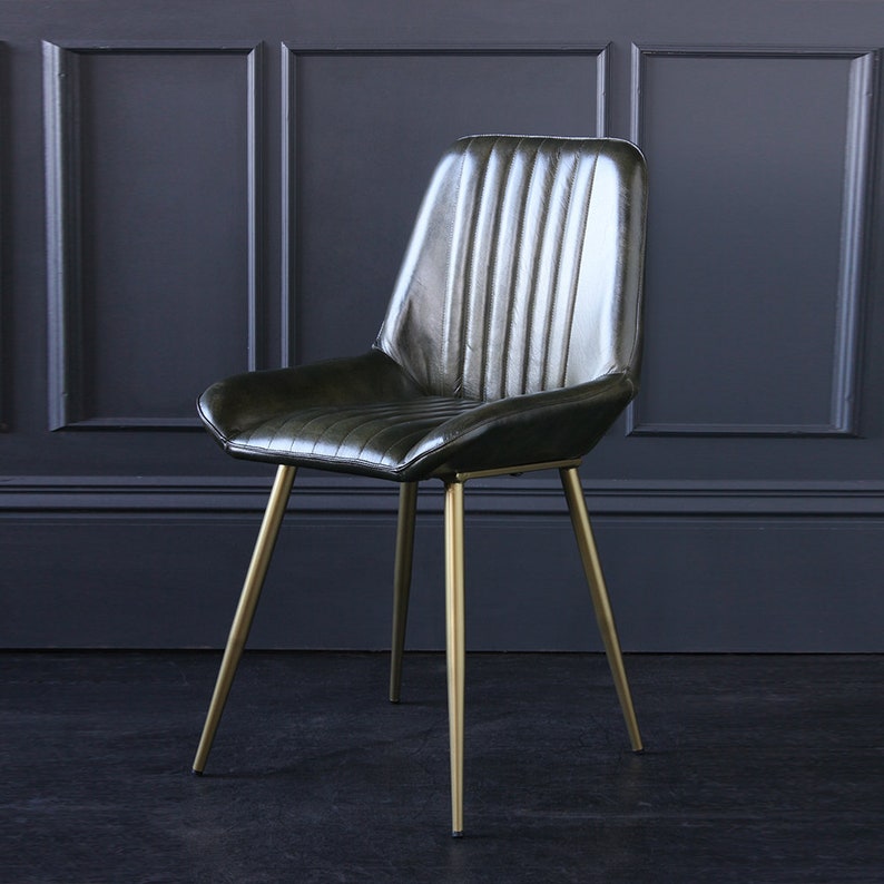 Brooklyn Dining Chair Green Buffalo Leather Seat Upholstery Etsy