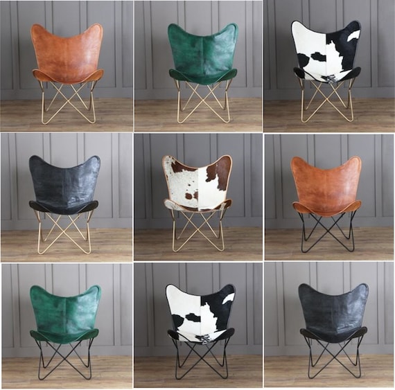 Leather Butterfly Chairs Different Colours Tan Black White Etsy