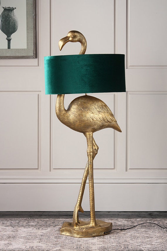 Flamingo Floor Lamp Green Velvet Light Shade Unique Home Etsy UK