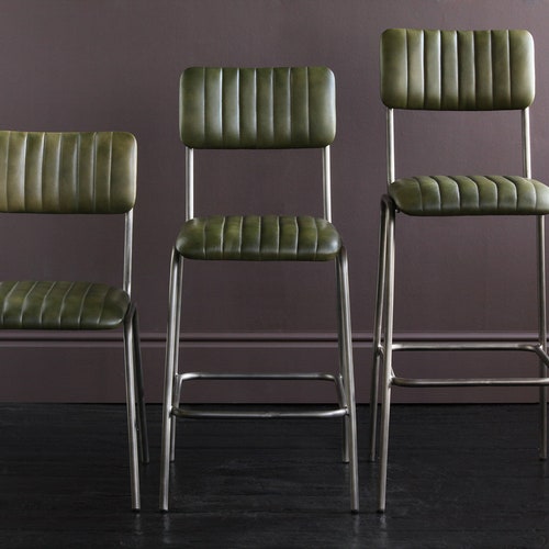 Industrial Leather Bar / Kitchen Stool With Curved Seat Etsy UK