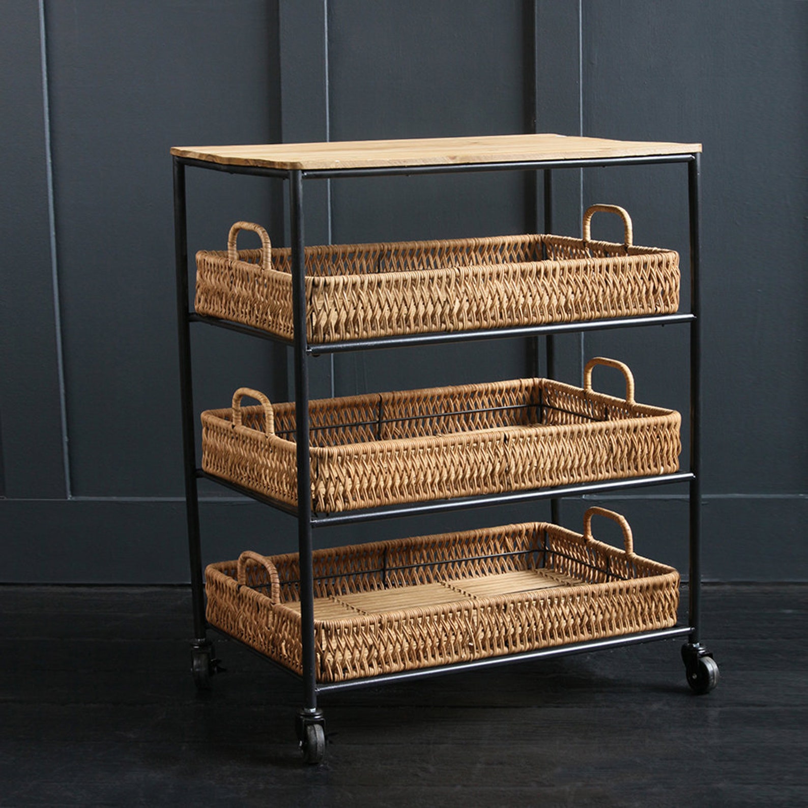 Trolley on Wheels Wicker Iron Wood 75 x 61 x 38cm Kitchen Etsy