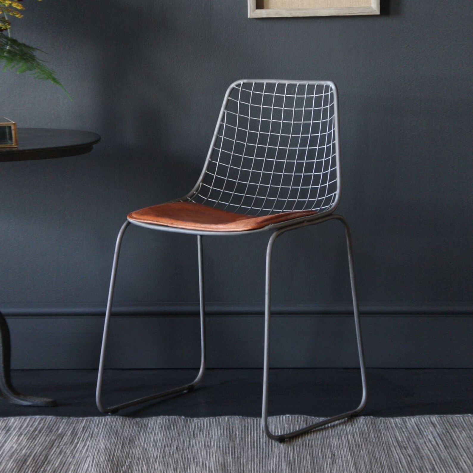 Wire Dining Chair Tan Leather Seat Nickel Base 78 X 45 X 48cm Etsy UK