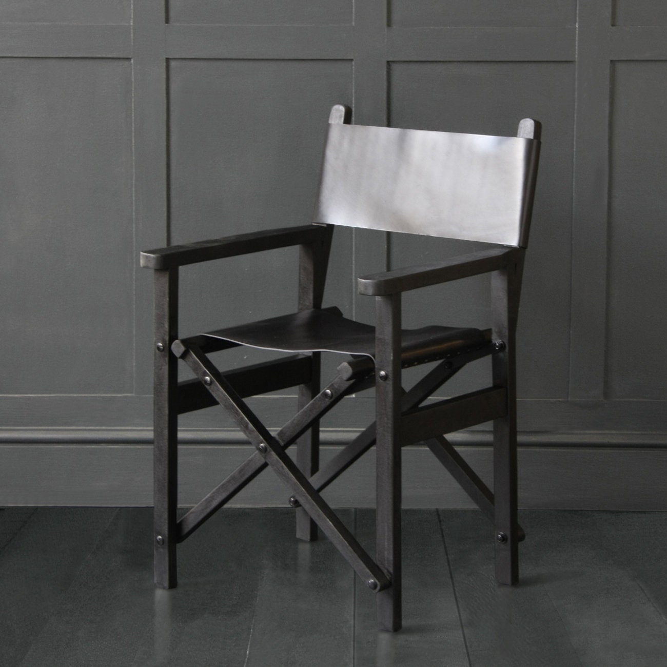 Black Leather Directors Chair Solid Wood Sturdy Buffalo Etsy