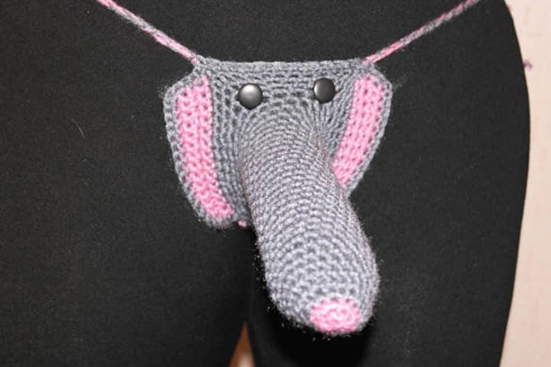 Elephant cock,Mens Sexy Underwear,gray pink elephant Willy Warmer,Erotic mens thong,sex positive,Penis Warmer Costume,cum panties 