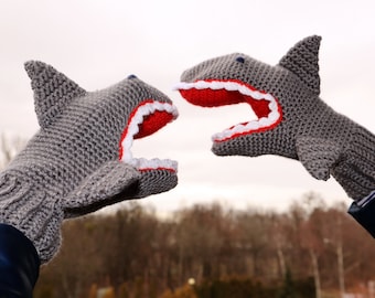 Hand Crocheted, shark,Clothing and Accessories,crochet Accessories,Gloves & Mittens,Gift Ideas TO ORDER for Teen, men and women