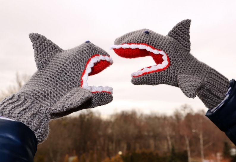 Hand Crocheted, shark,Clothing and Accessories,crochet Accessories,Gloves & Mittens,Gift Ideas TO ORDER for Teen, men and women image 1