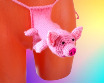 Lustige Höschen, Männer Schweinchen Zapfen,Penis geformt, Willy Wärmer, tierische Überquerung, Penis Wärmer Kostüm, Geschenk gestrickt, Schwein Hahn, Willy Wärmer