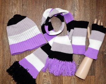 Asexual Pride Scarf hat gloves LGBTQ+ Pride Asexual  pride flag hat gloves  scarf gifts costume hat and scarf gender Asexual  accessory