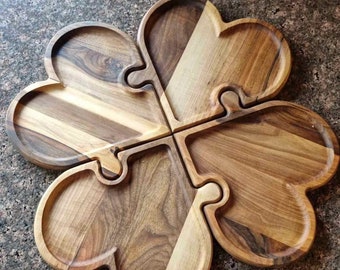 Wooden Plate Wood Heart Puzzle Section Wooden design Walnut Brown Bowl