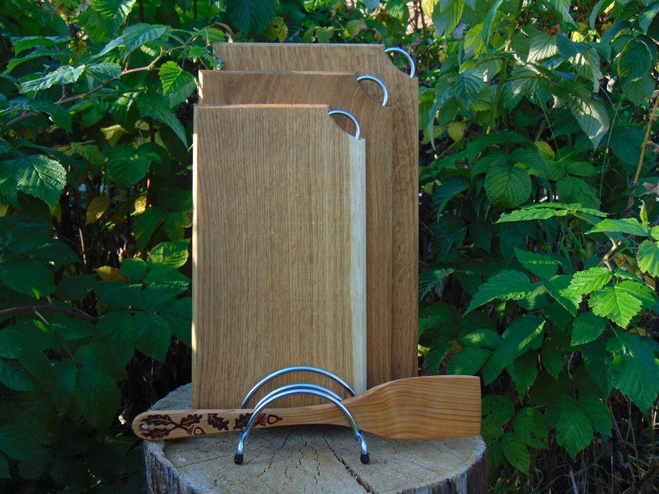 Three Cutting Board Set with Stand Modern Custom Oak Cutting Etsy