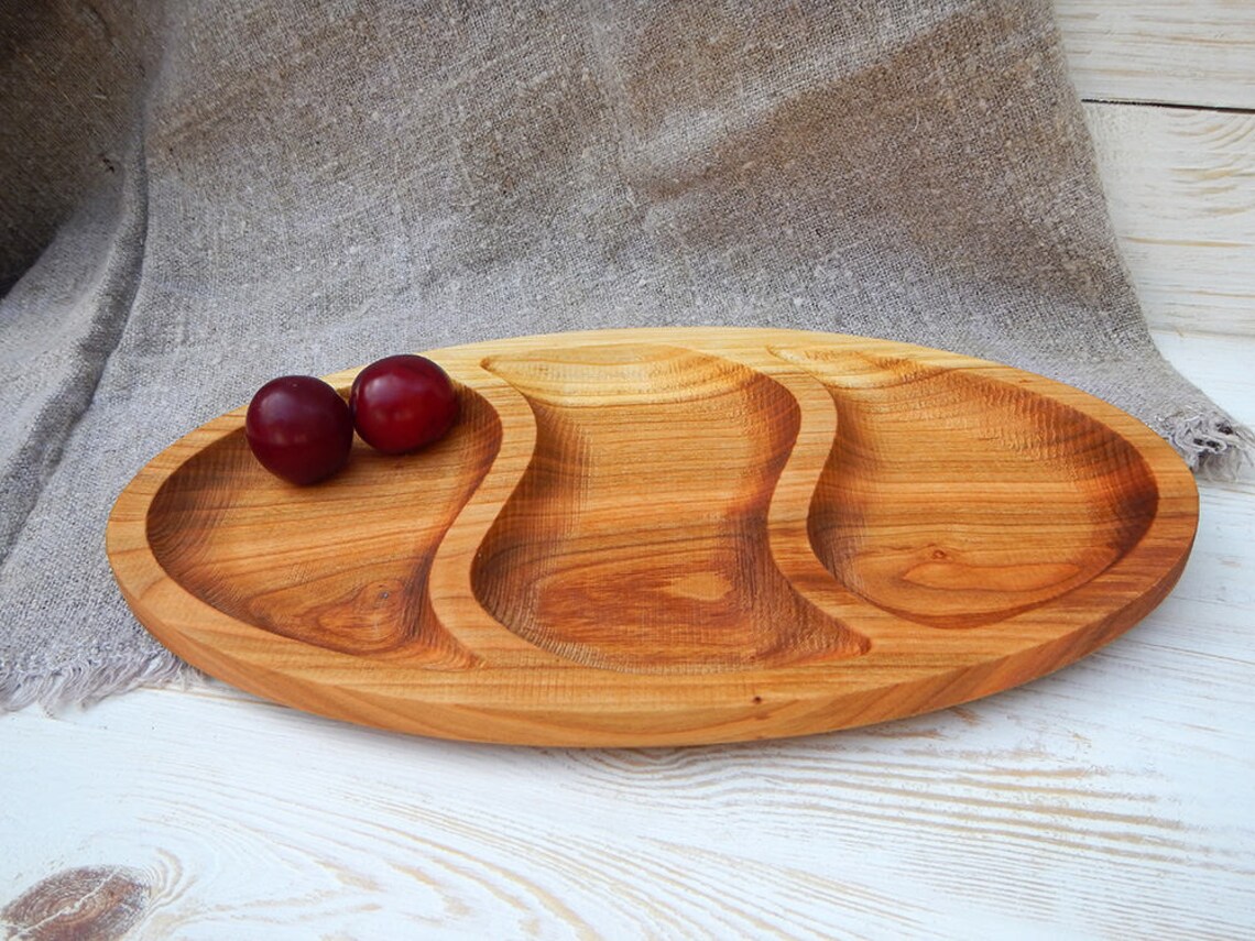 Large Wooden Serving Dish Hand Carved Wooden Bowl Segmented Wood Bowl