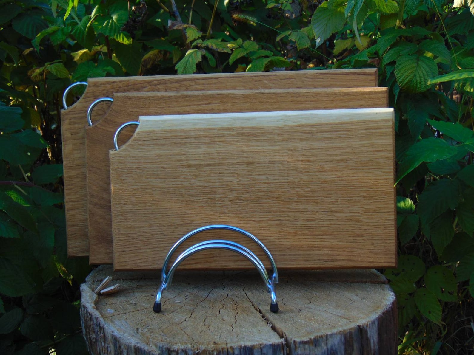 Three Cutting Board Set with Stand Modern Custom Oak Cutting Etsy