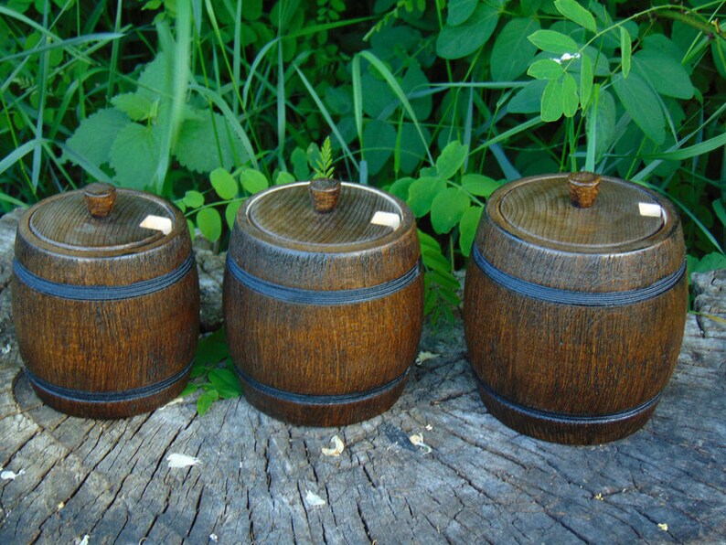 Wooden pot with lid Wood cask for spices Set of 3 wooden pots Etsy