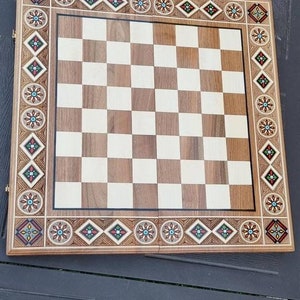 Hand carved chess table board set with storage, Luxury chessboards, Large chess set wood, Wooden chess board setbackgammon checkers chess zdjęcie 4