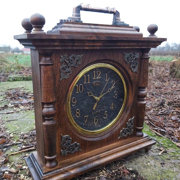 Wood clock Wooden clock Wood watch Mantel clock Table clock  Office hours clock desk clock